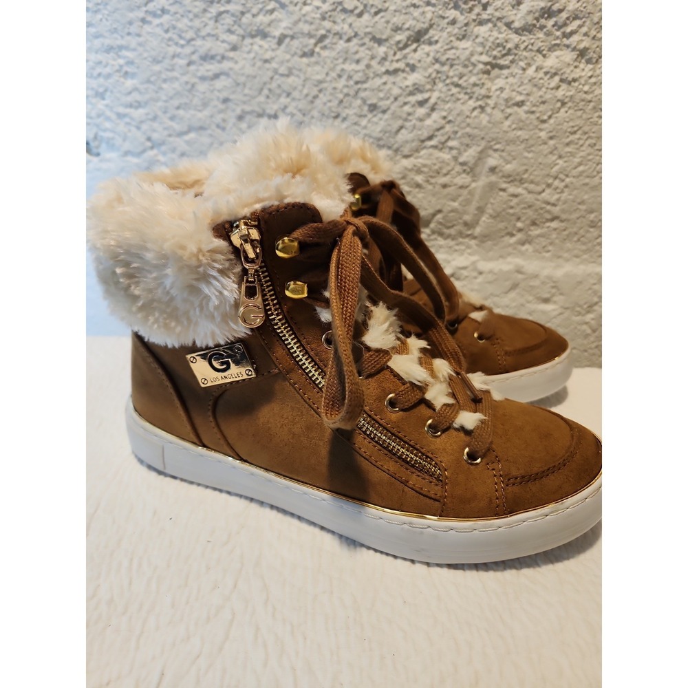 GBG Los Angeles Gabbi high-top sneakers faux-suede upper gold tone zipper Size 7